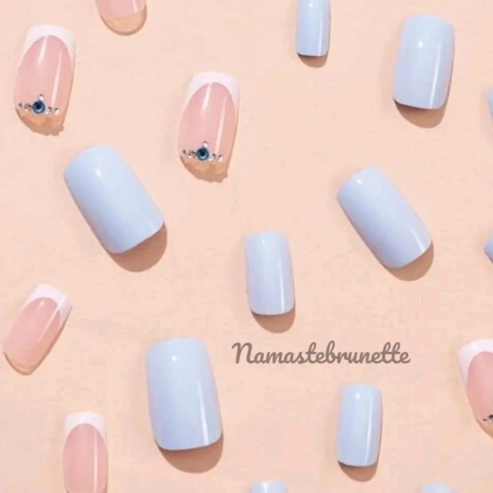 2/$16 Rhinestone Blue Long Press On Nails